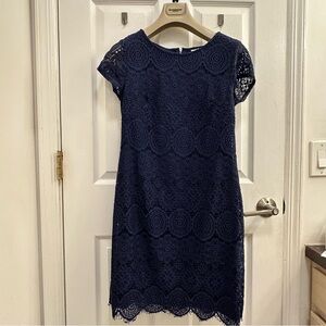 Laundry By Shelli Segal Navy Lace Midi Shift Dress